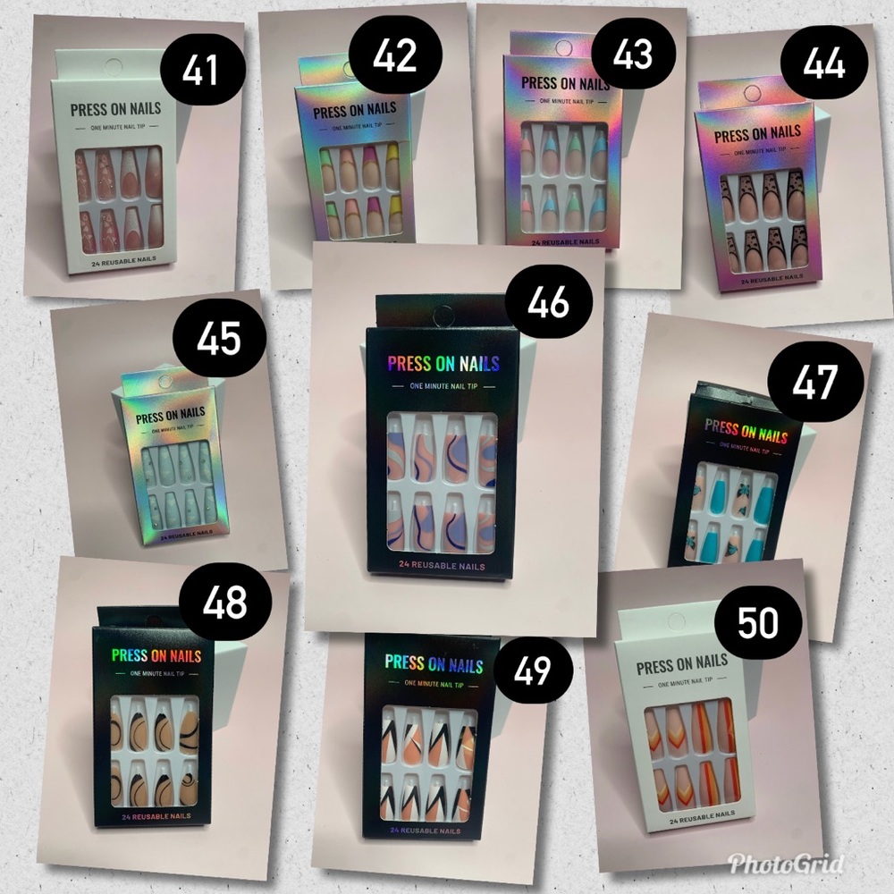 PRESS ON NAILS. ONE MINUTE NAIL TIP. 24 REUSABLE NAILS